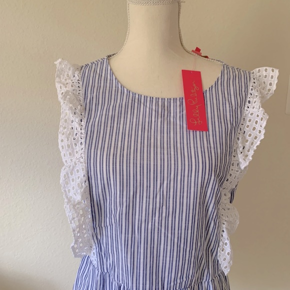 Lily Pulitzer Blue Stipe Ellis Peplum Ruffle Sleeveless Top - Picture 2 of 10
